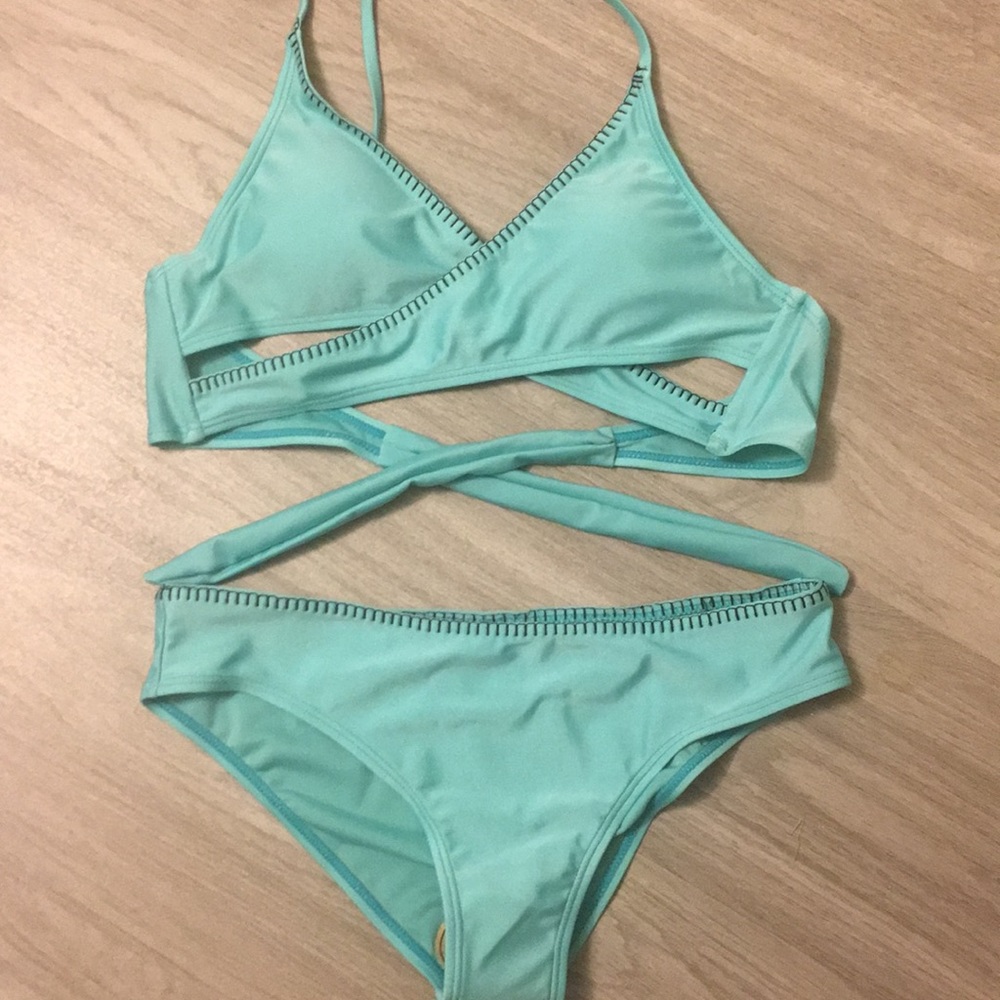 Knot Back Wrap Halter Bikini Set